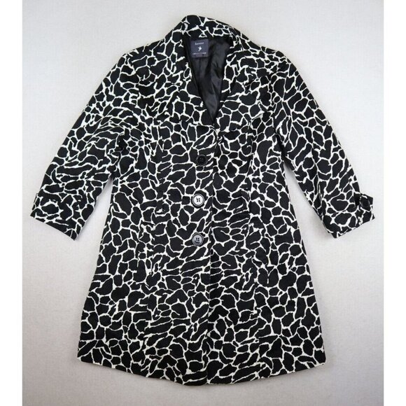 FOREVER 21 TWENTYONE - WOMEN'S BLACK & WHITE PRINT 3/4 SLEEVE TRENCH JACKET - L - Picture 2 of 9